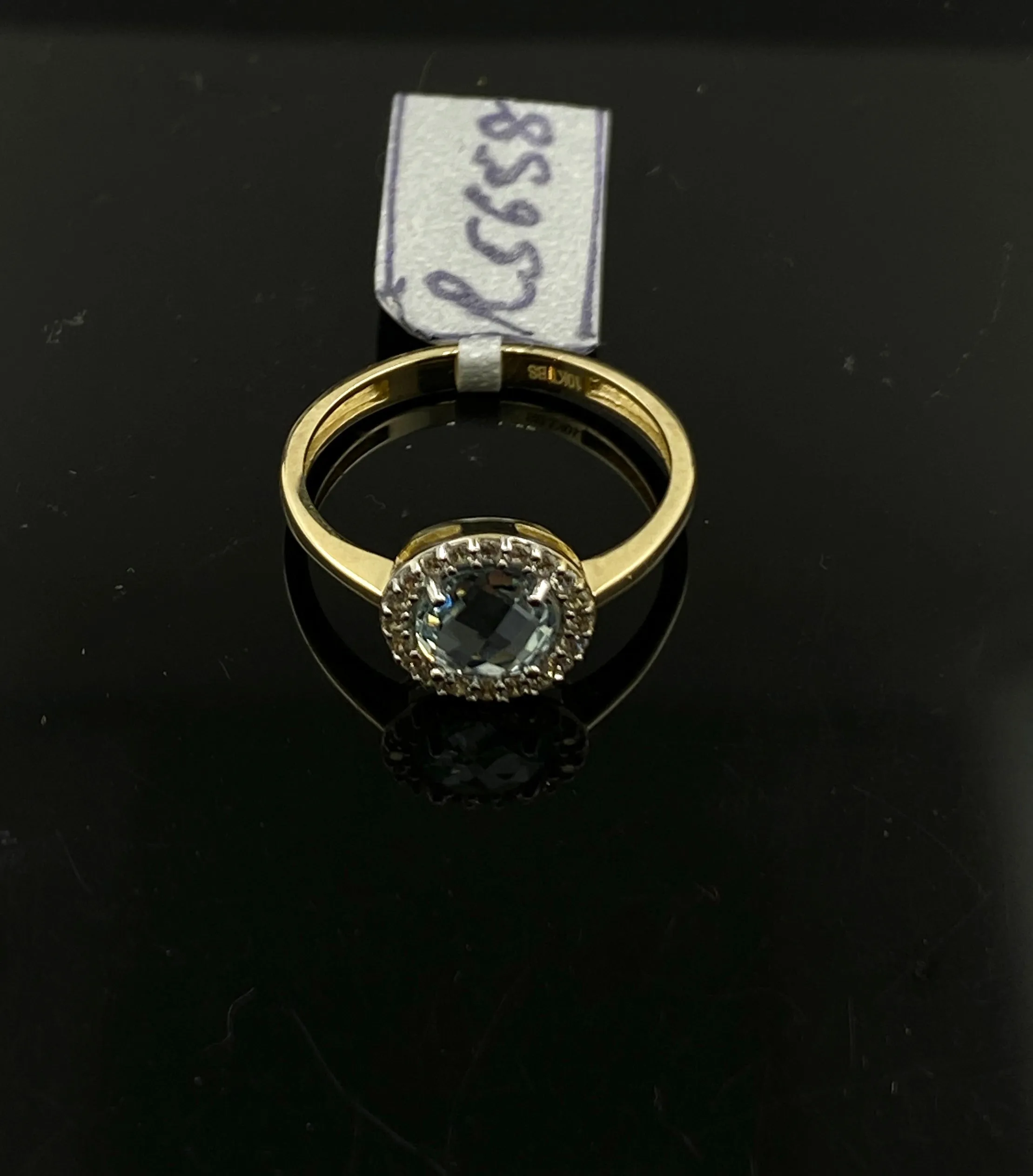 10K Solid Gold Aqua Ring With White Stones R5658