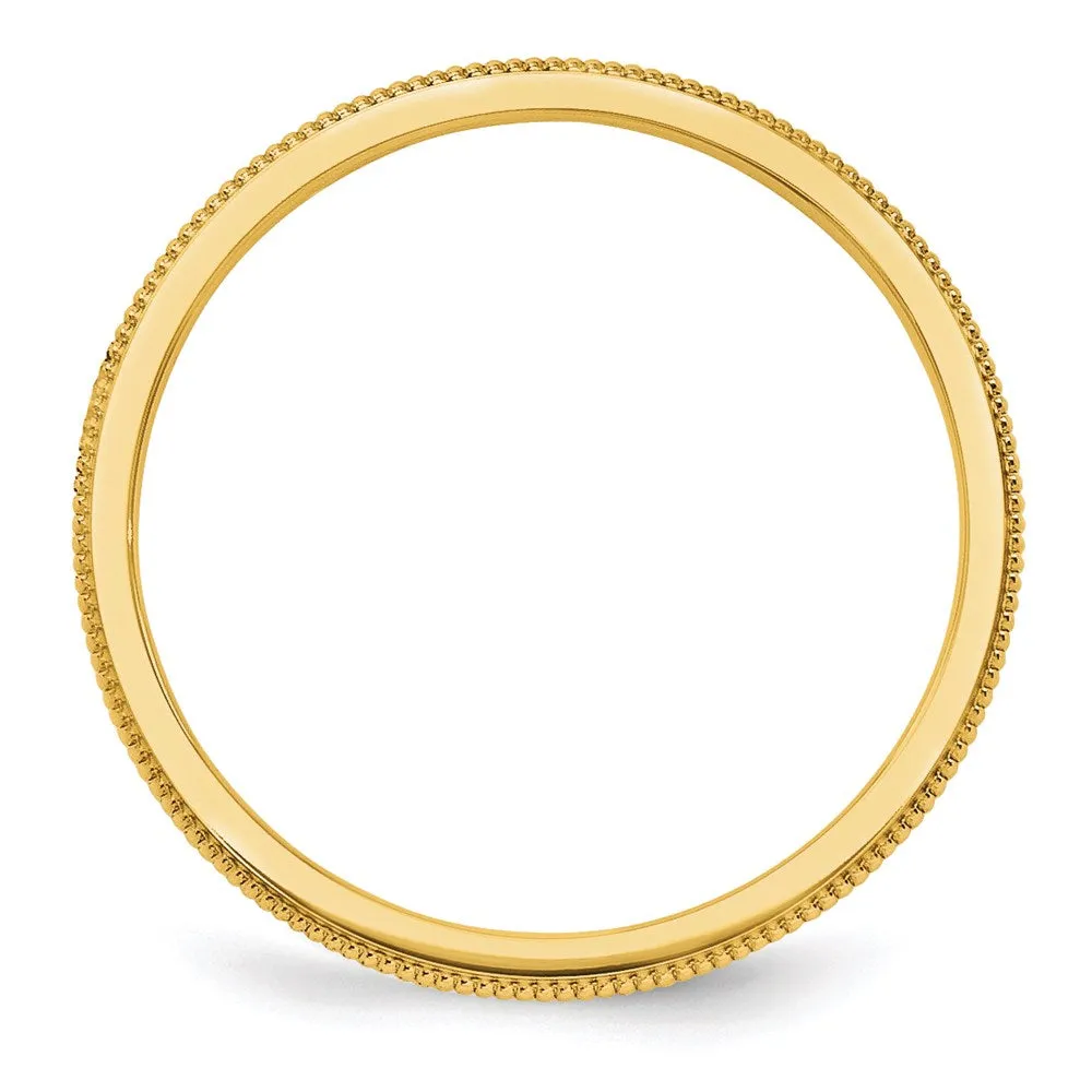 1.5mm 14K Yellow, White or Rose Gold Milgrain Standard Fit Band