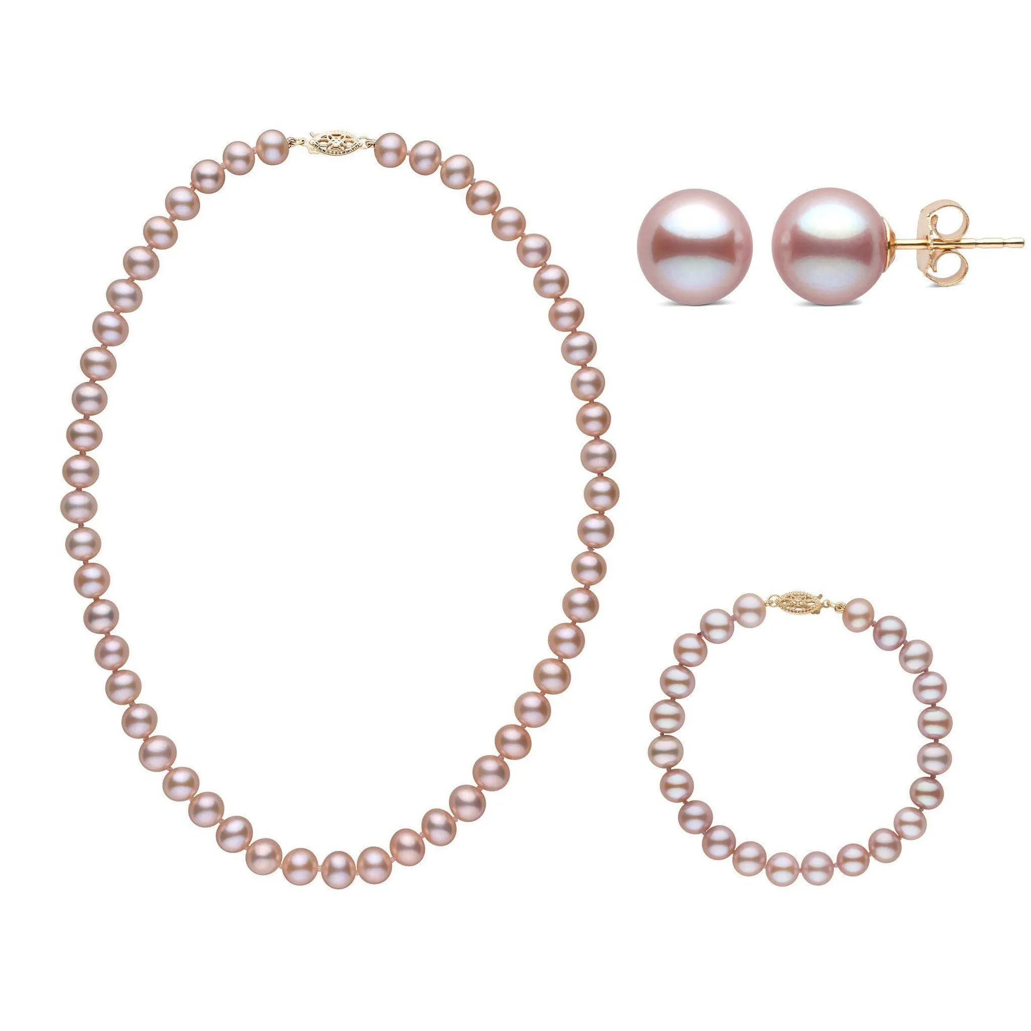 16 Inch 3 Piece Set of 7.5-8.0 mm AA+ Lavender Freshwater Pearls