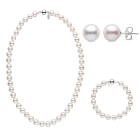 18 Inch 3 Piece 8.5-9.0 mm White Freshadama Freshwater Pearl Set