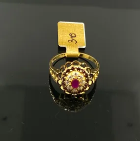 22K Solid Gold Floral Ring With Ruby R5437