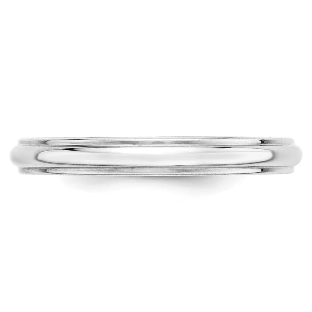 2.5mm to 6mm 14K White Gold Half Round Ridged Edge Standard Fit Band