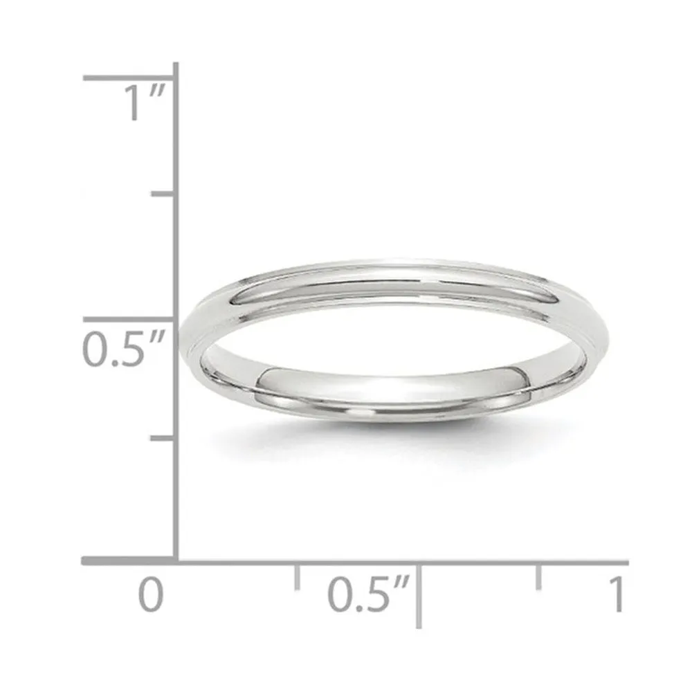 2.5mm to 6mm 14K White Gold Half Round Ridged Edge Standard Fit Band