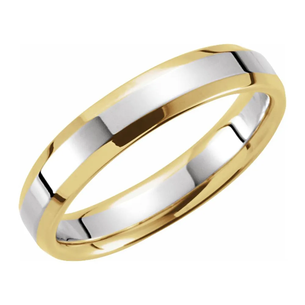 4mm 14K Yellow & White Gold Beveled Edge Comfort Fit Band