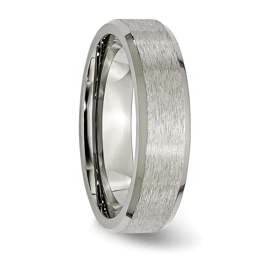 6mm Titanium Grain Brushed Beveled Edge Standard Fit Band