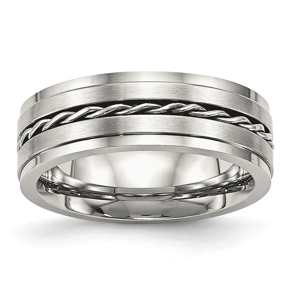 7mm Stainless Steel Twisted Ridged Edge Standard Fit Band