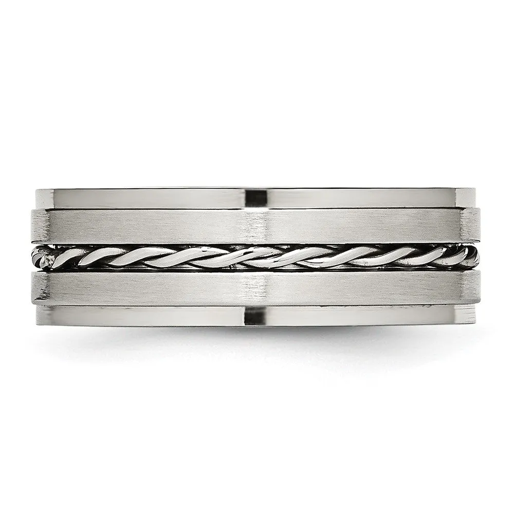 7mm Stainless Steel Twisted Ridged Edge Standard Fit Band