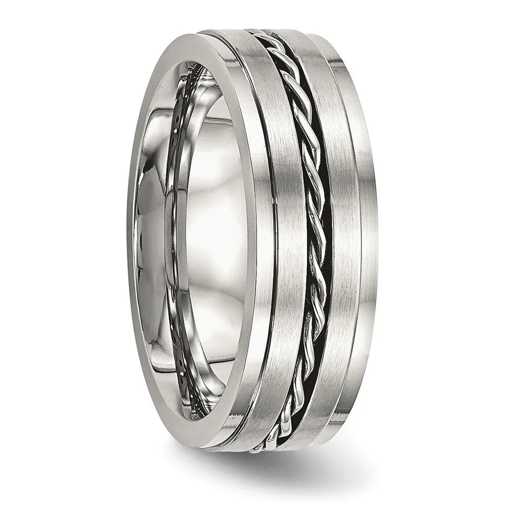 7mm Stainless Steel Twisted Ridged Edge Standard Fit Band