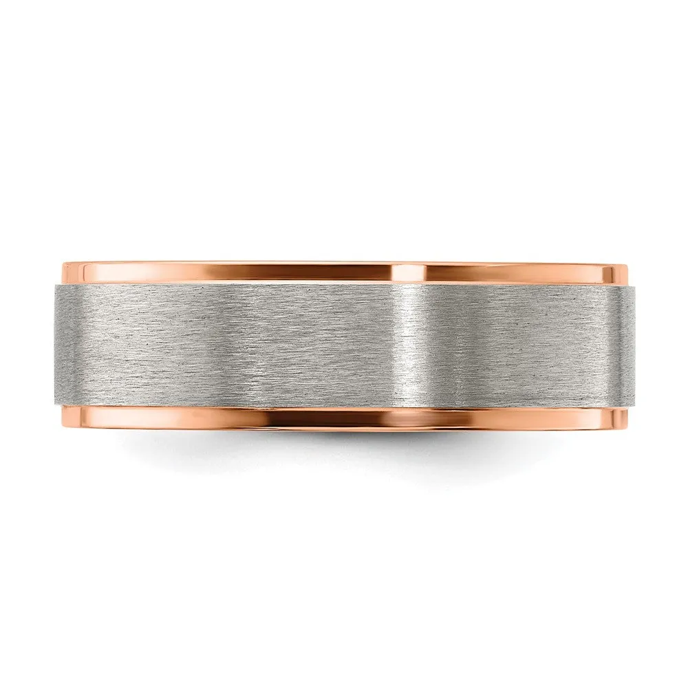 7mm Titanium & Rose Tone Plated Ridged Edge Standard Fit Band