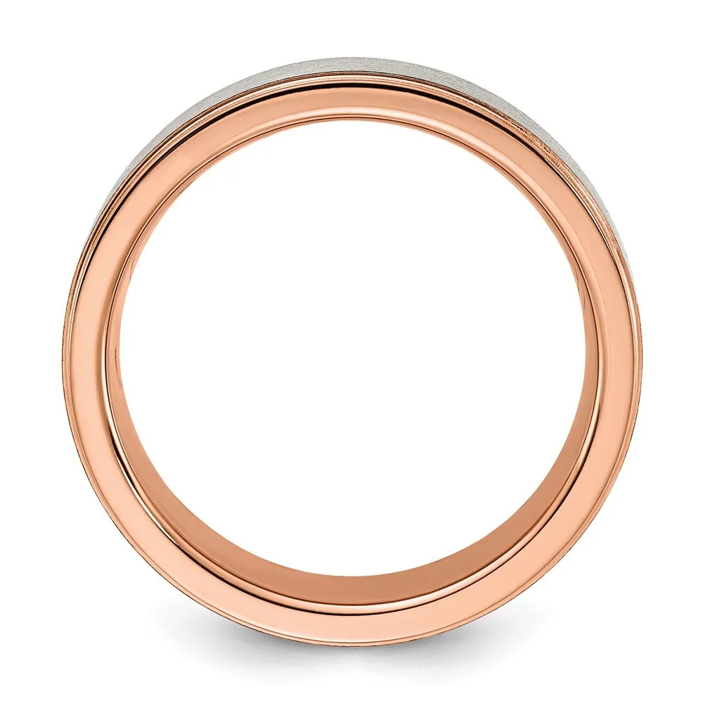 7mm Titanium & Rose Tone Plated Ridged Edge Standard Fit Band