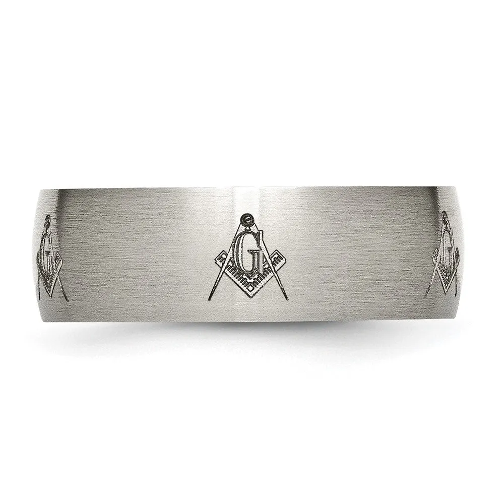 8mm Titanium Etched & Brushed Masonic Domed Standard Fit Band