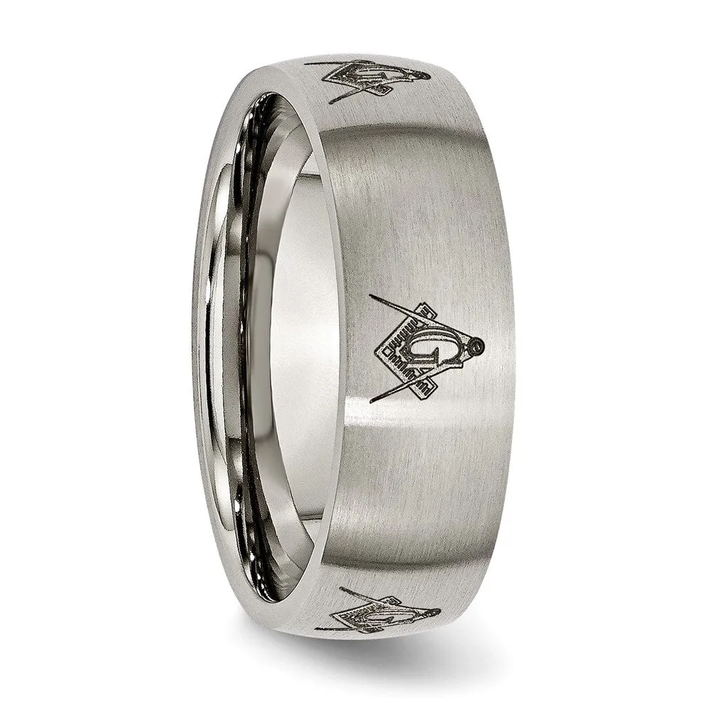 8mm Titanium Etched & Brushed Masonic Domed Standard Fit Band