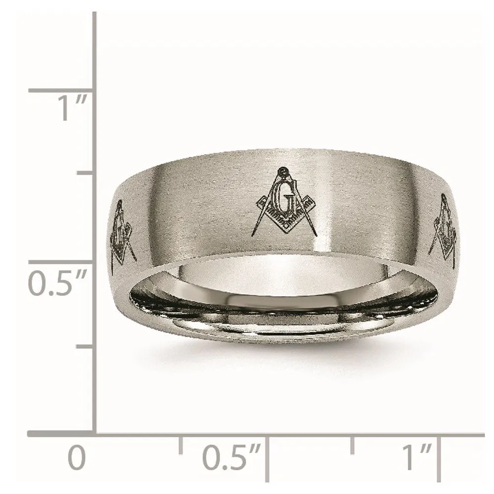 8mm Titanium Etched & Brushed Masonic Domed Standard Fit Band