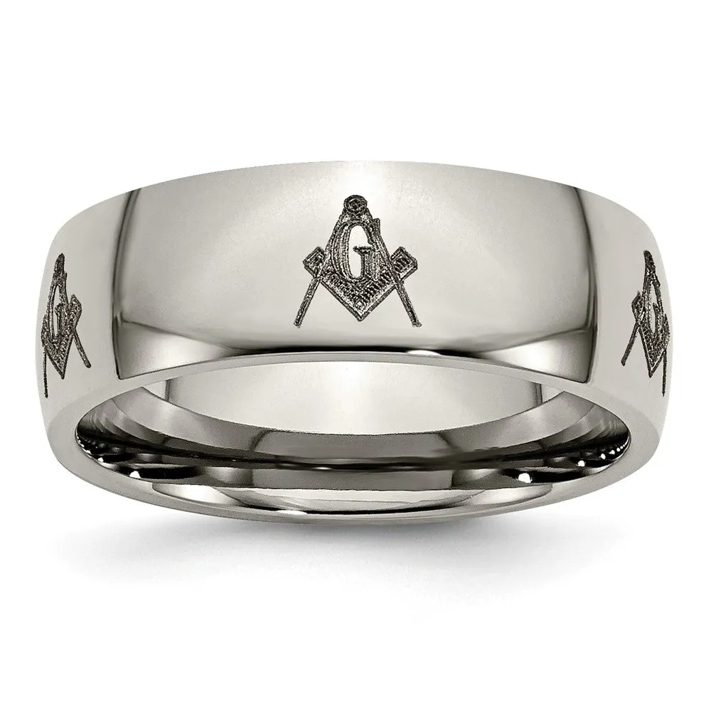 8mm Titanium Etched & Polished Masonic Domed Standard Fit Band