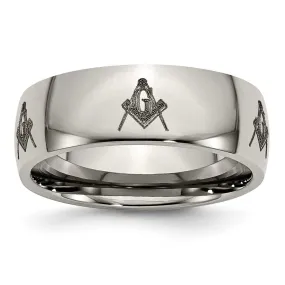 8mm Titanium Etched & Polished Masonic Domed Standard Fit Band