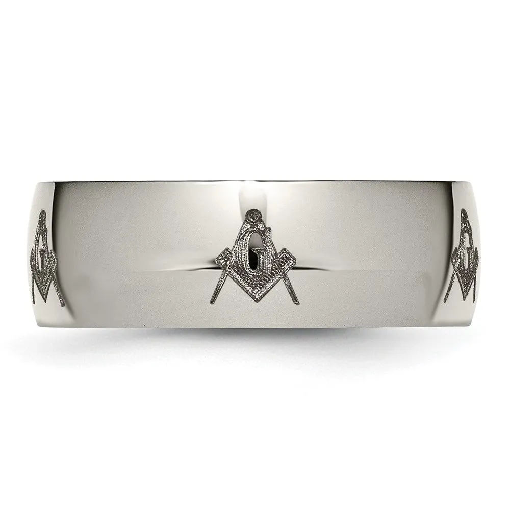 8mm Titanium Etched & Polished Masonic Domed Standard Fit Band