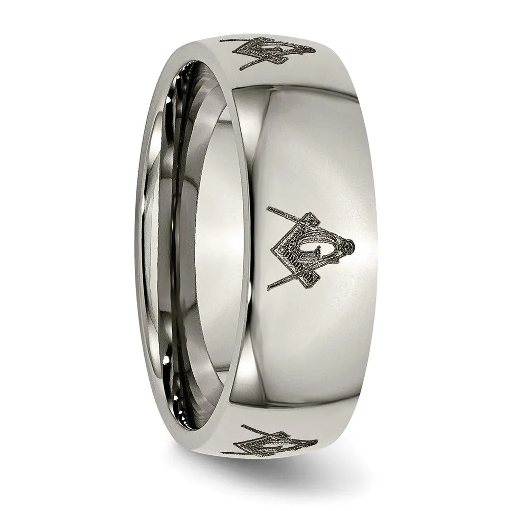 8mm Titanium Etched & Polished Masonic Domed Standard Fit Band