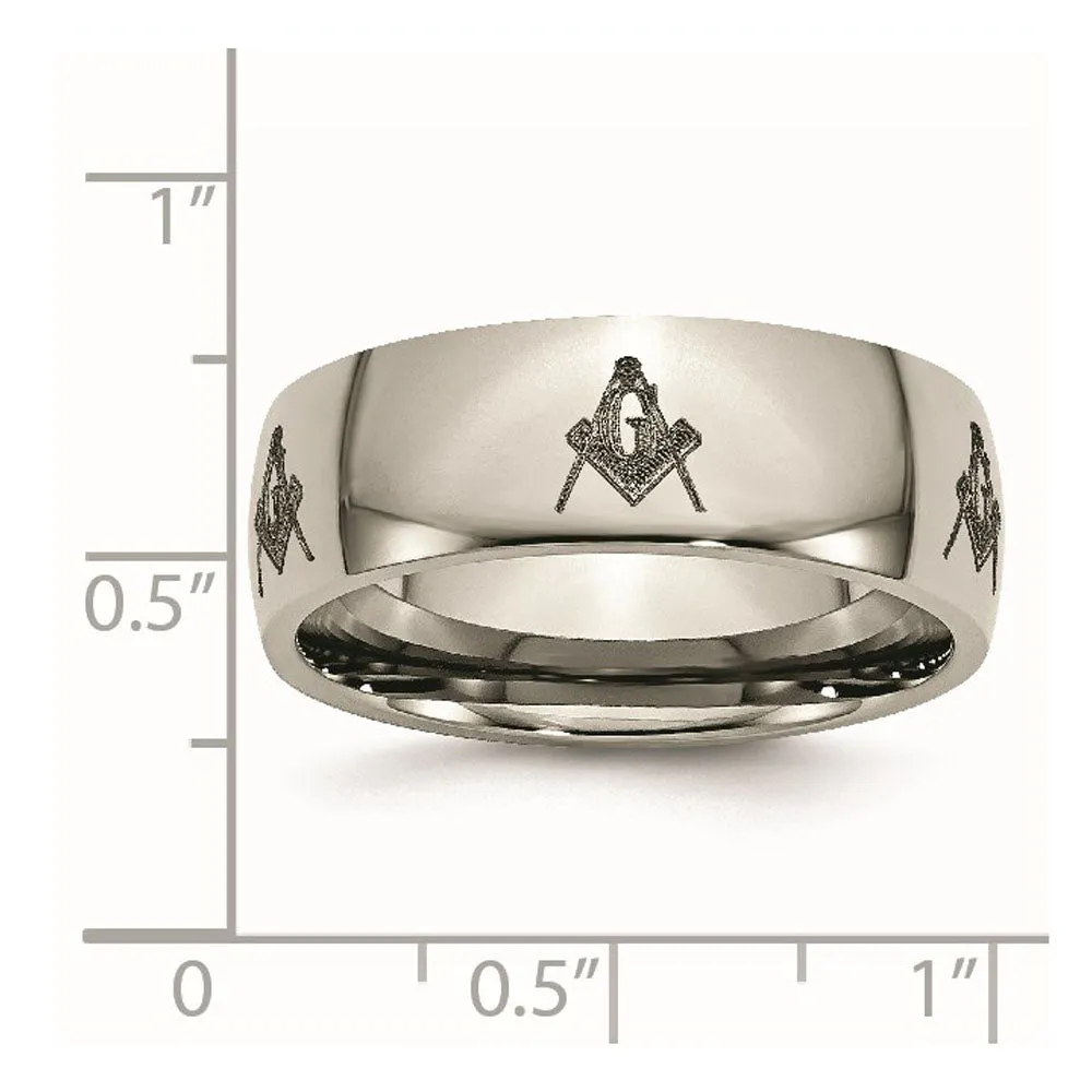 8mm Titanium Etched & Polished Masonic Domed Standard Fit Band