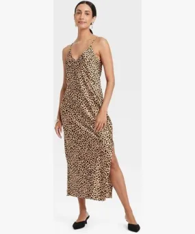 A New Day Women's Midi Slip Dress - A New Day™ Brown Leopard Print