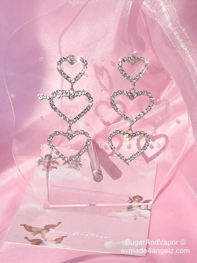 Abra Rhinestones Hearts Dangles Earrings