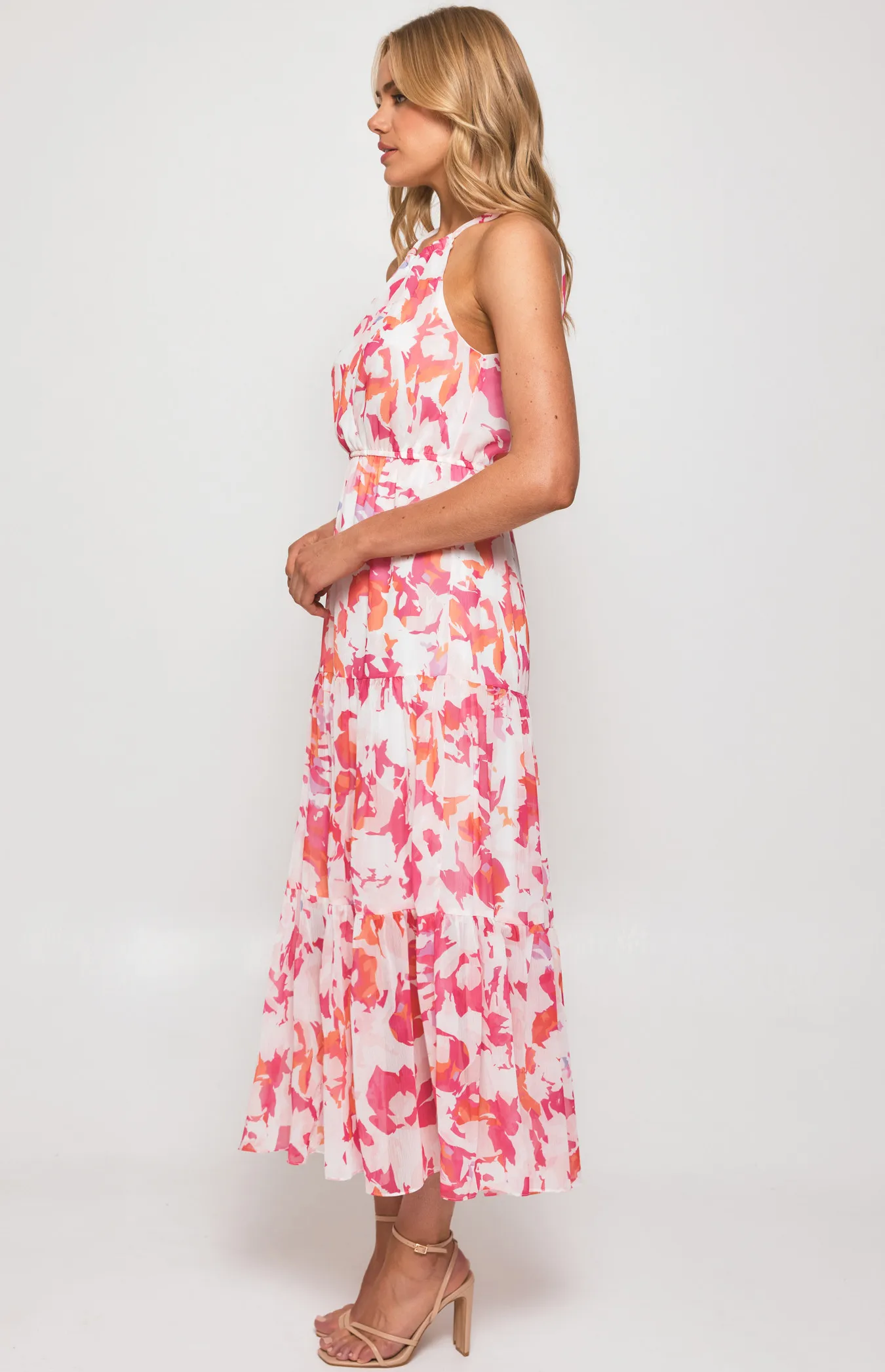 Abstract Print Halter Midi Dress with Tiered Hem (SDR1134-2B)