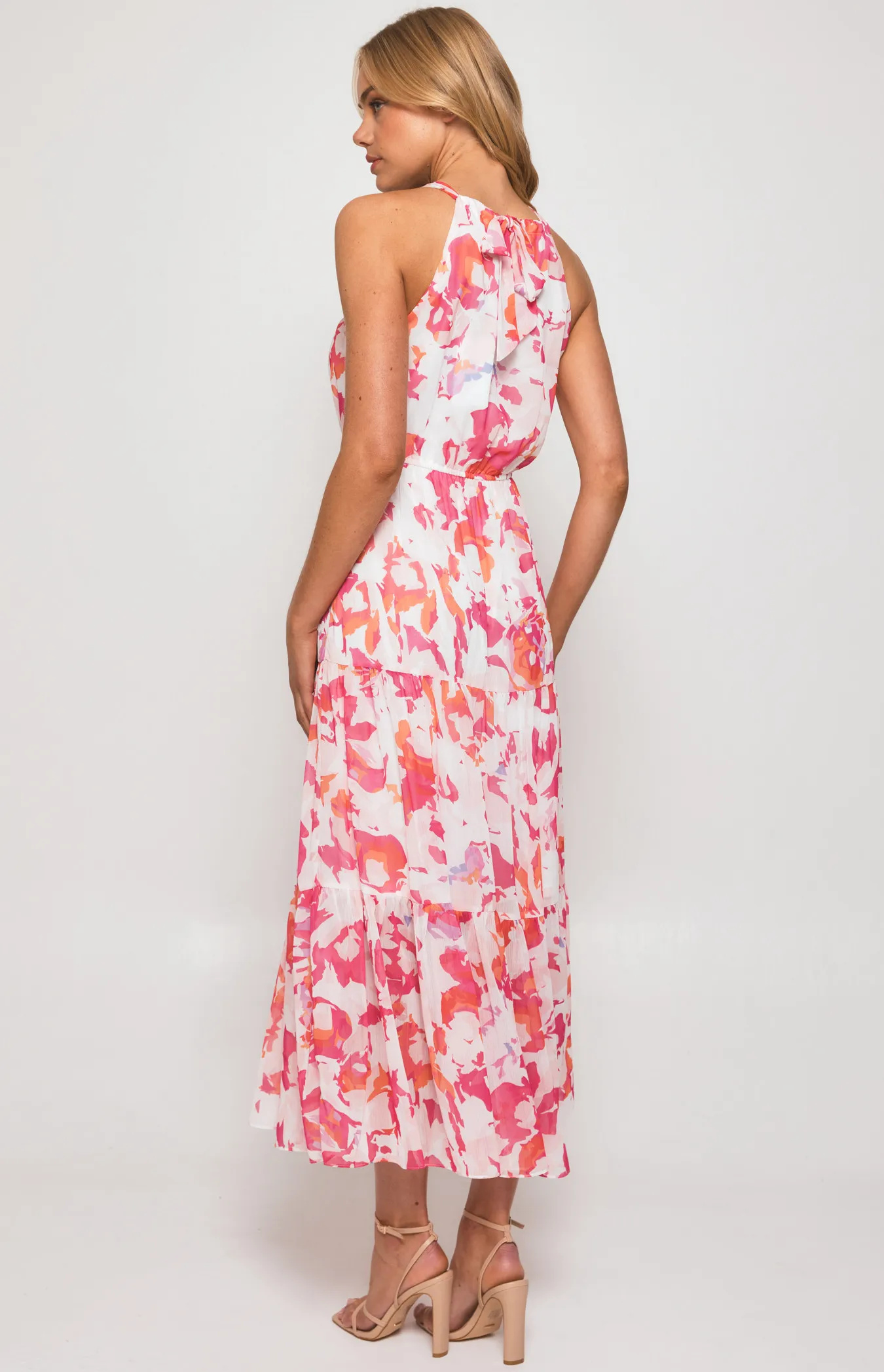 Abstract Print Halter Midi Dress with Tiered Hem (SDR1134-2B)