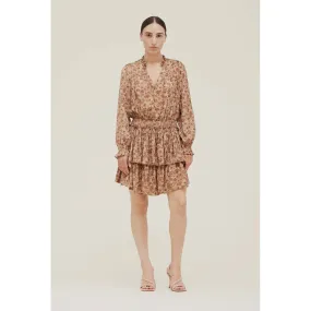 Alessia Sepia Grade and Gather Print Smock Waist Mini Dress-SALE