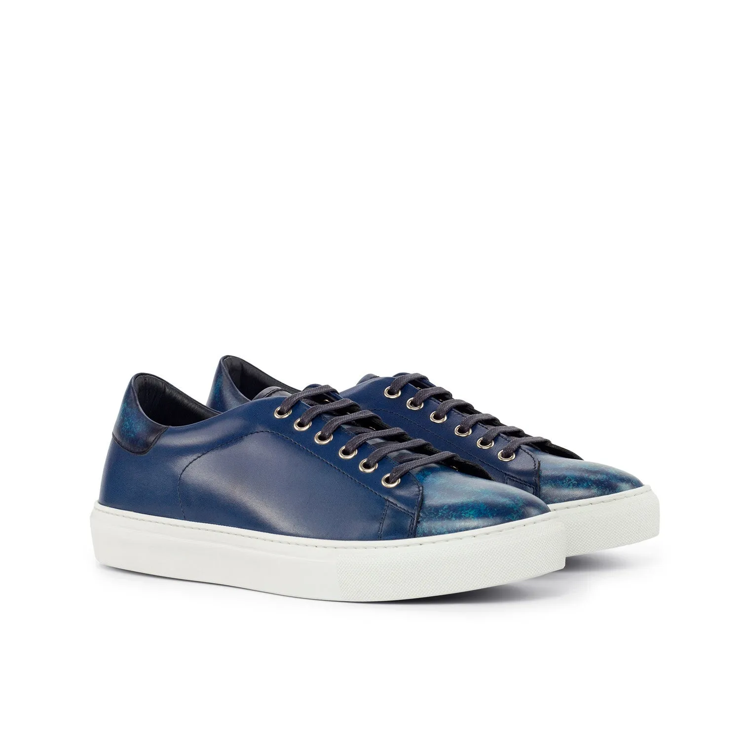 Ambrogio Bespoke Men's Shoes Navy Patina Leather Sneakers (AMB2556)