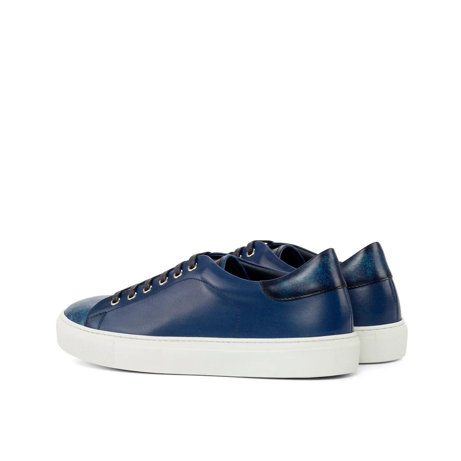 Ambrogio Bespoke Men's Shoes Navy Patina Leather Sneakers (AMB2556)