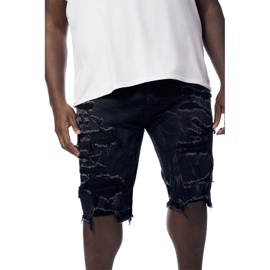 Big and Tall - Distressed Rip & Repair Jean Shorts - Black Matrix