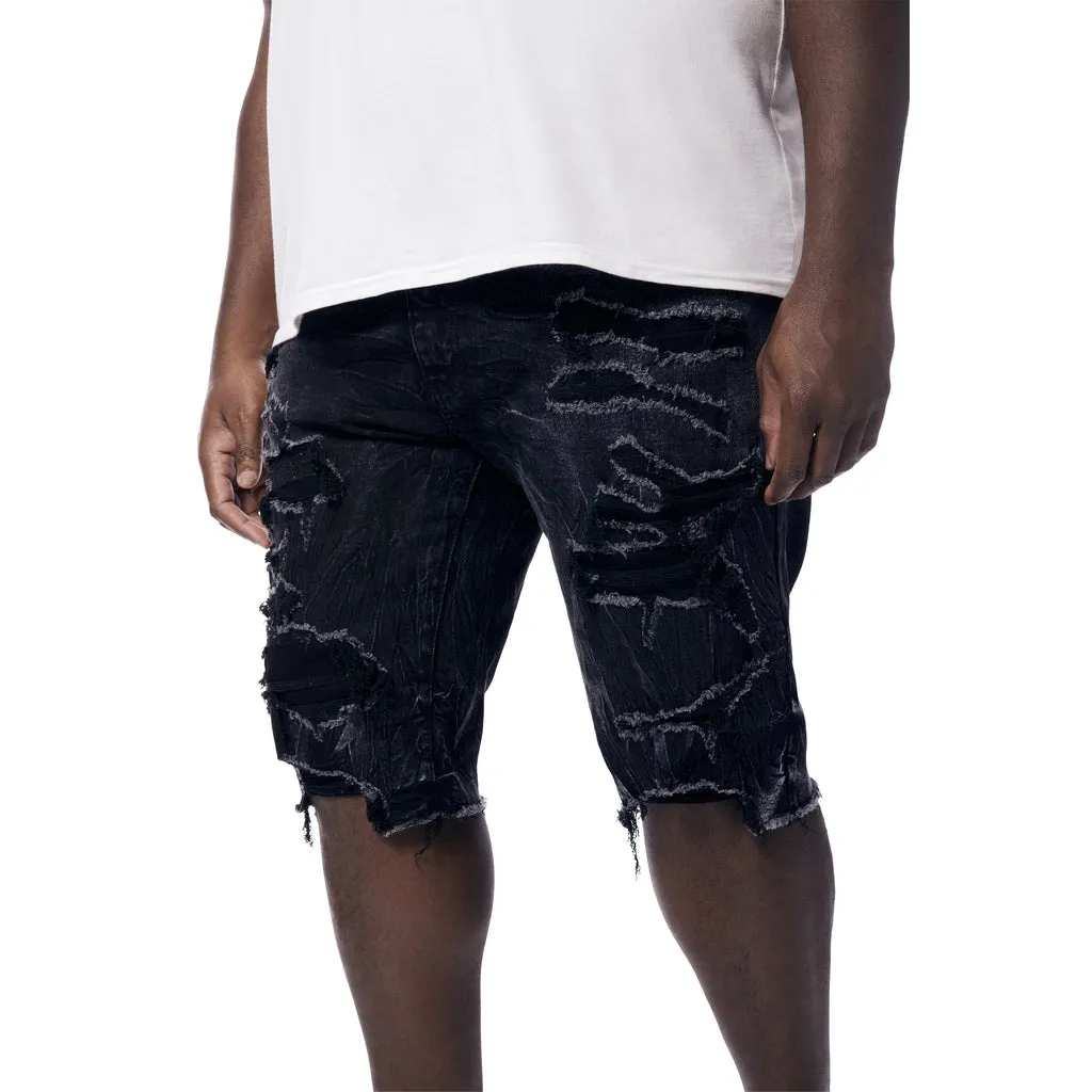 Big and Tall - Distressed Rip & Repair Jean Shorts - Black Matrix