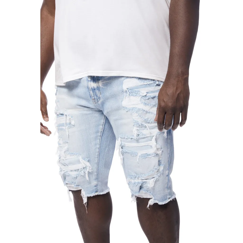 Big and Tall - Distressed Rip & Repair Jean Shorts - Santorini Blue