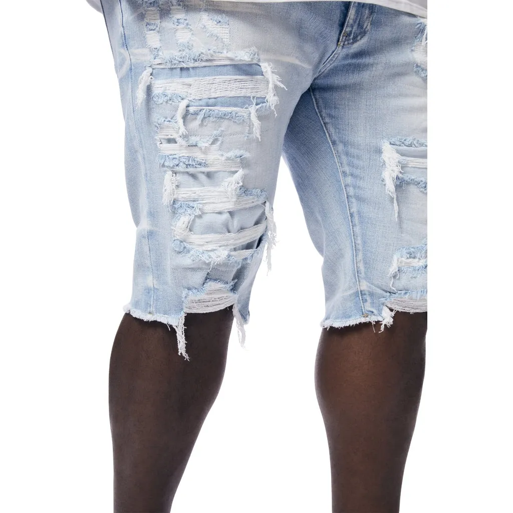 Big and Tall - Distressed Rip & Repair Jean Shorts - Santorini Blue