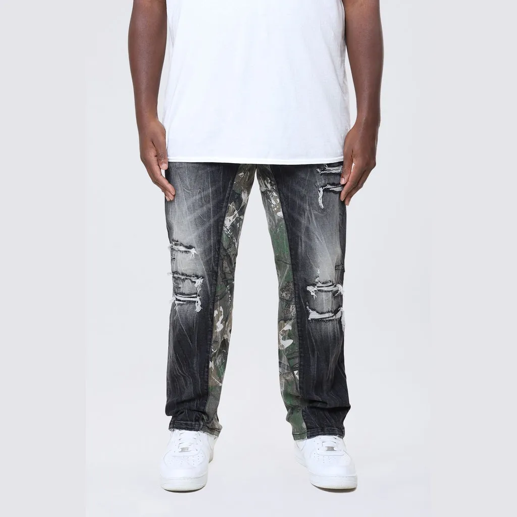 Big and Tall - Long Tree Camo Insert Jeans - Moon Black