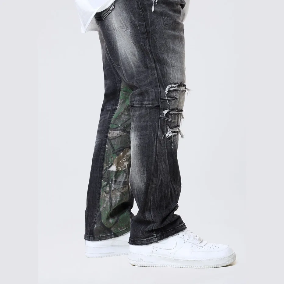 Big and Tall - Long Tree Camo Insert Jeans - Moon Black