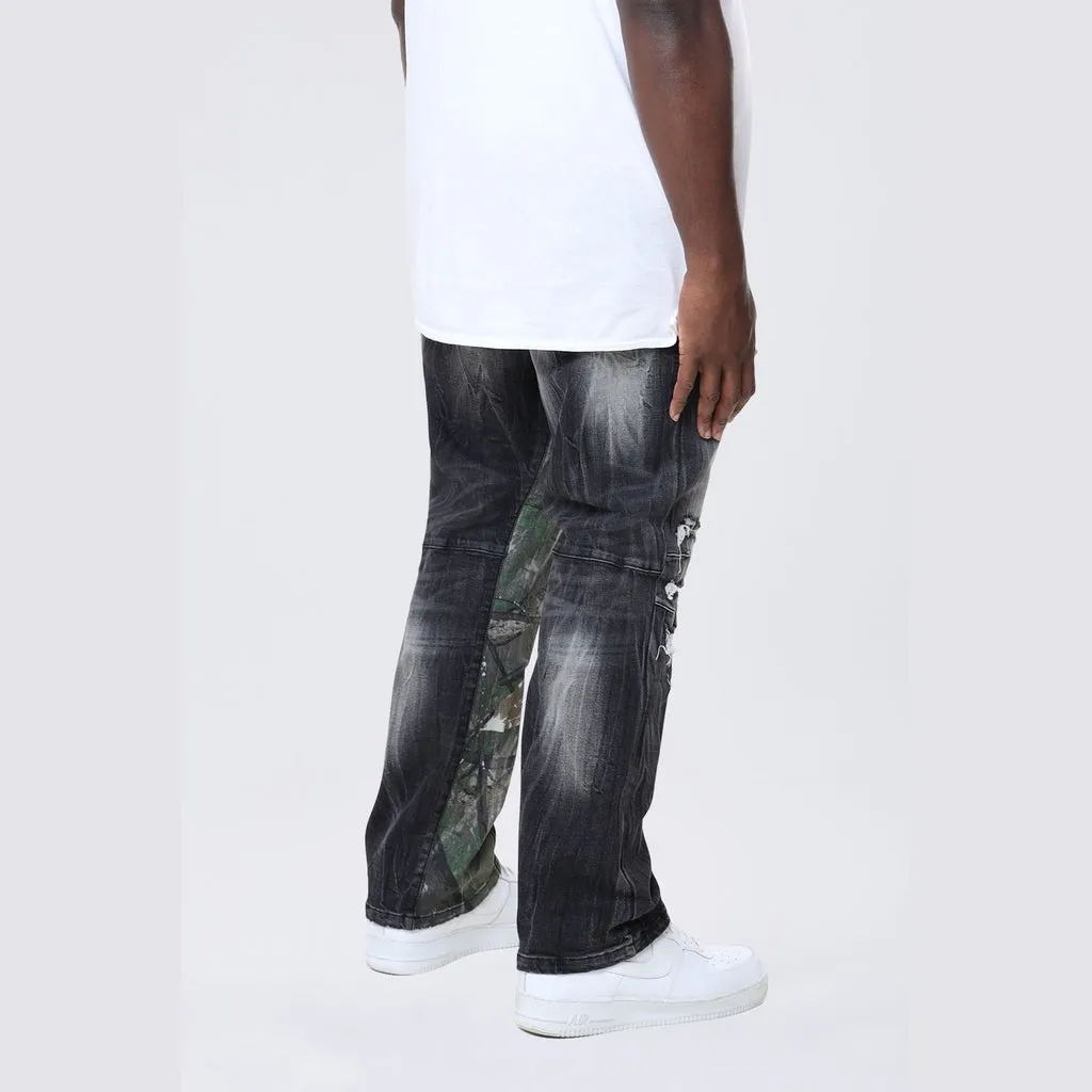 Big and Tall - Long Tree Camo Insert Jeans - Moon Black