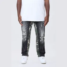 Big and Tall - Long Tree Camo Insert Jeans - Moon Black