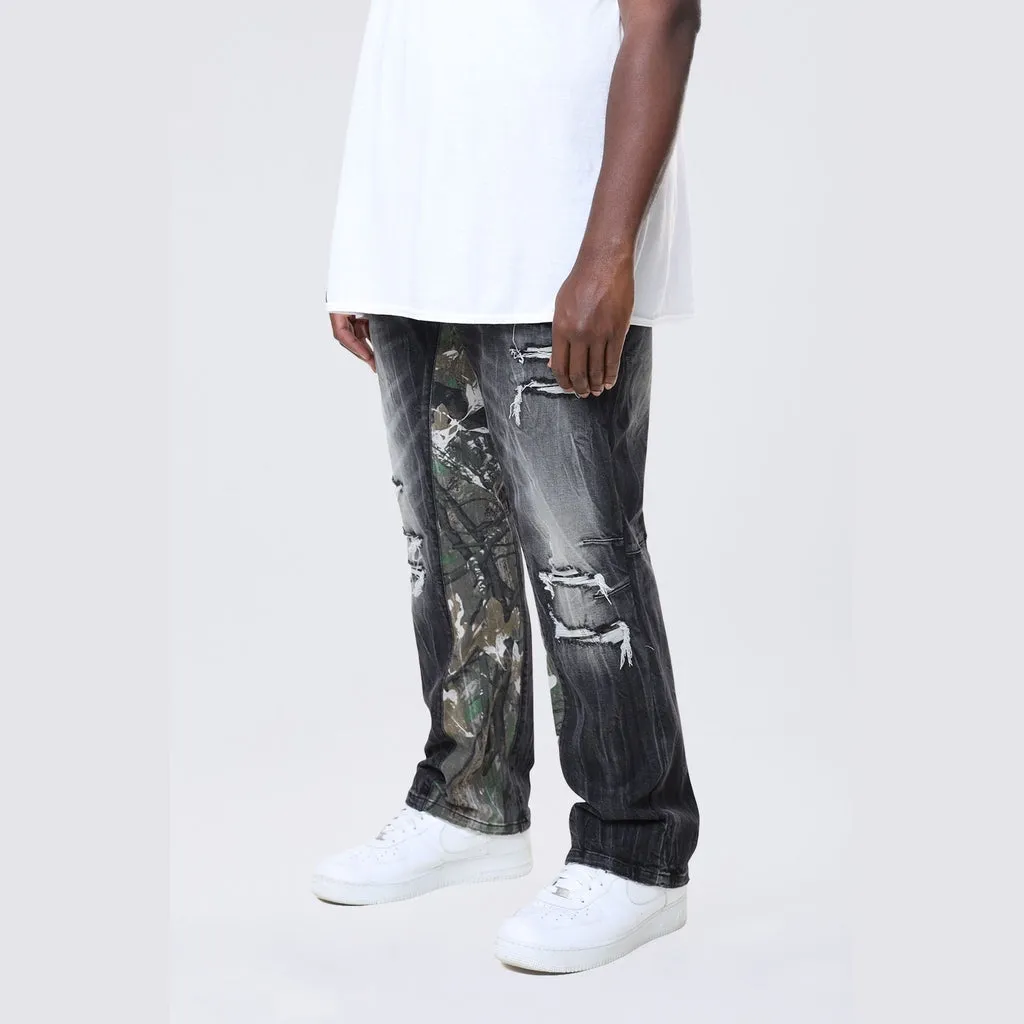 Big and Tall - Long Tree Camo Insert Jeans - Moon Black