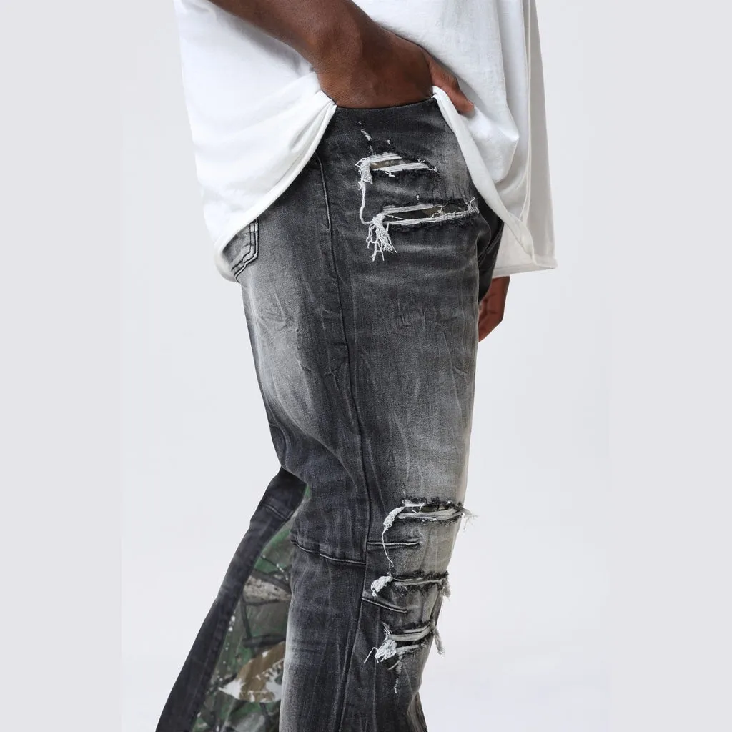 Big and Tall - Long Tree Camo Insert Jeans - Moon Black