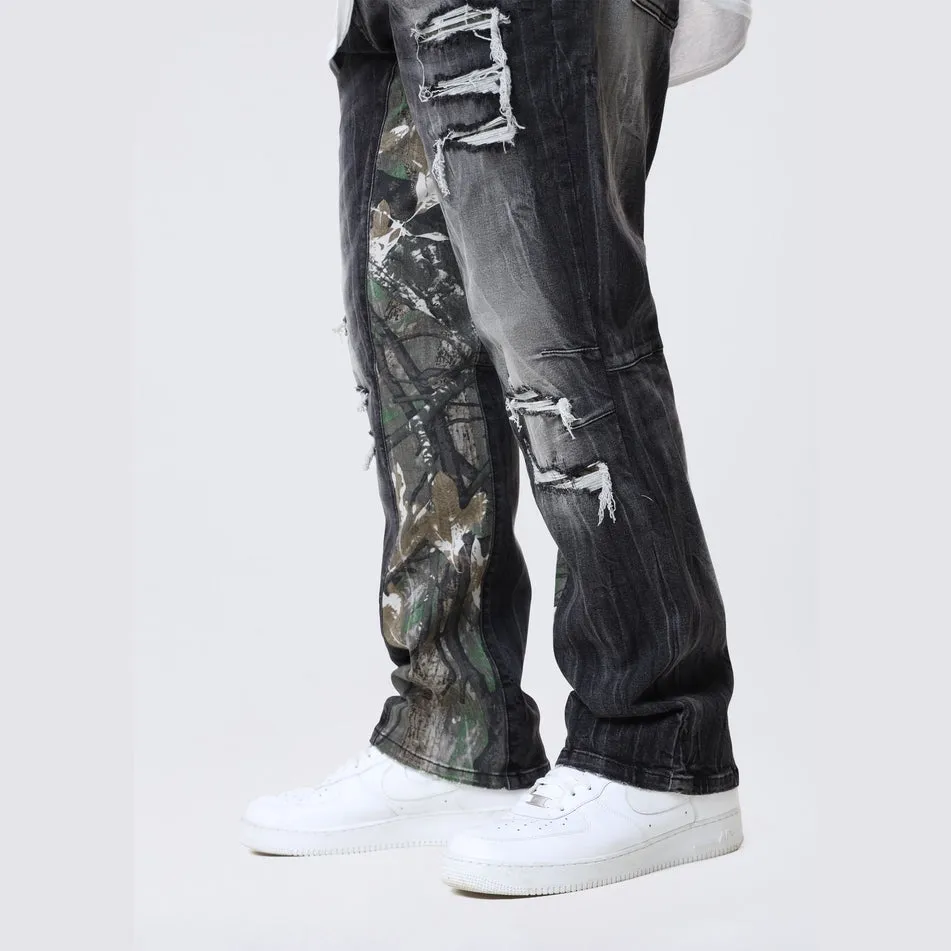 Big and Tall - Long Tree Camo Insert Jeans - Moon Black