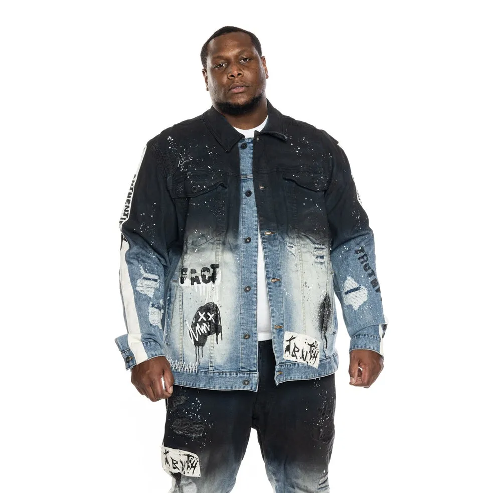 Big and Tall Overspray Fashion Denim Jacket - Orient Blue