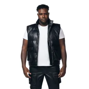 Big And Tall Utility Vegan Leather Vest - Black