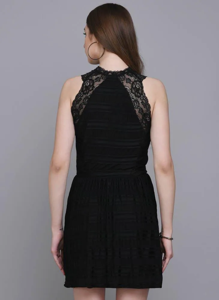 Black Fit & Flare Dress with Lace Detail