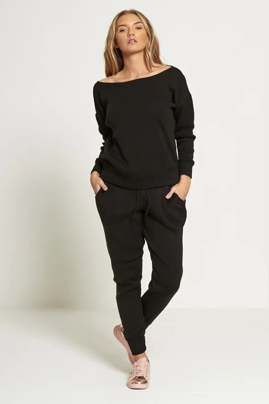 Black Loose Fit Lounge Wear Jogger Set