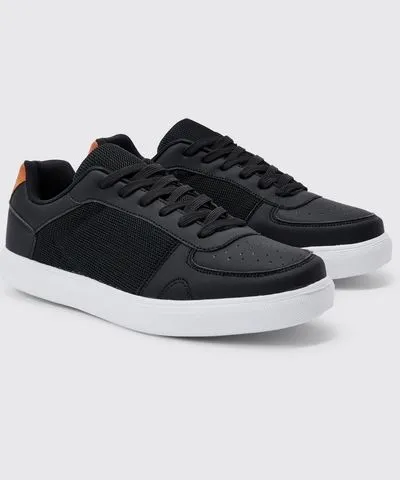 boohooMAN Mens Faux Leather Panel Detail Sneakers