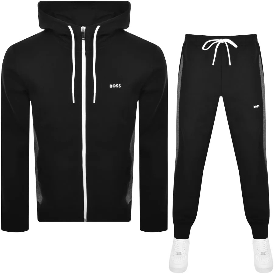 BOSS Hooded Full Zip Tracksuit Set Black