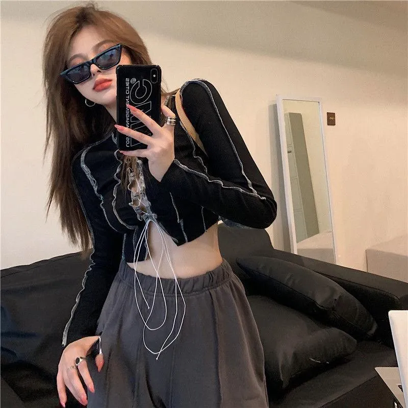 Bust Hollow-out Design Long Sleeve Cool Crop Top