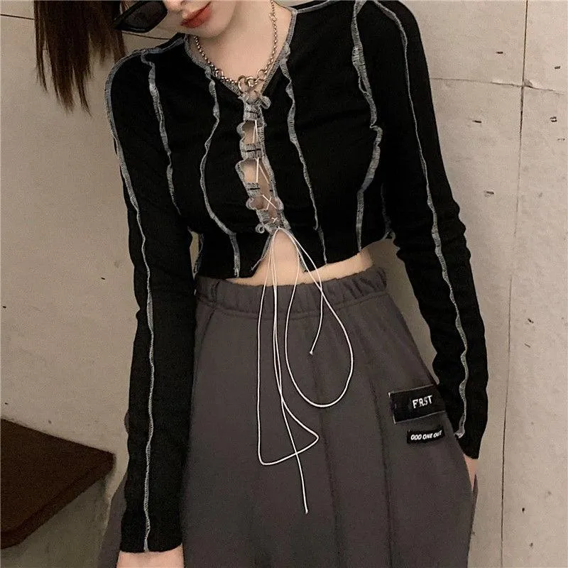 Bust Hollow-out Design Long Sleeve Cool Crop Top