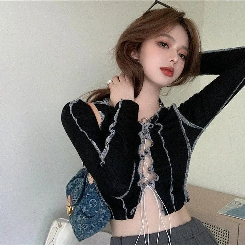 Bust Hollow-out Design Long Sleeve Cool Crop Top