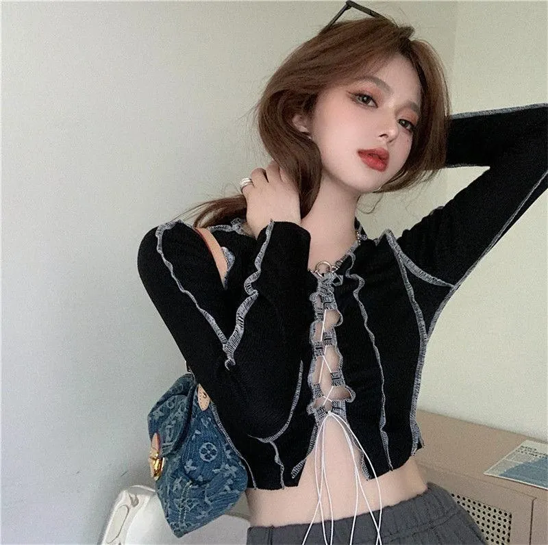 Bust Hollow-out Design Long Sleeve Cool Crop Top